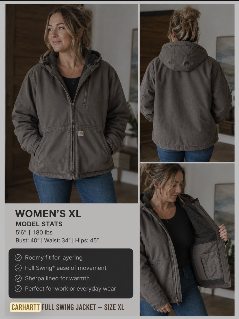 Carhartt Women's 1Xl Full Swing Hooded Jacket gray